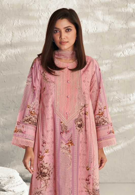 Lawn Cotton Embroidered Suit With Printed Muslin Silk Dupatta Available in Flamingo Pink