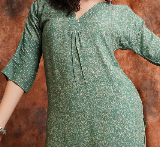 Pure Muslin Printed Kurta With Printed Pure Muslin Pants Available in Persian Green