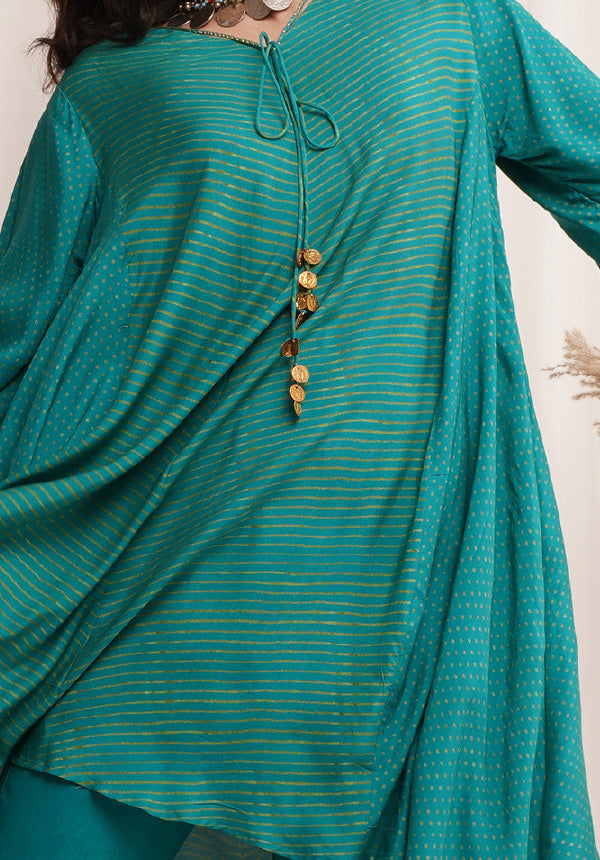 Pure Muslin Printed Kurta With Embroidered Modal Rexon Pants Available in Pine Green