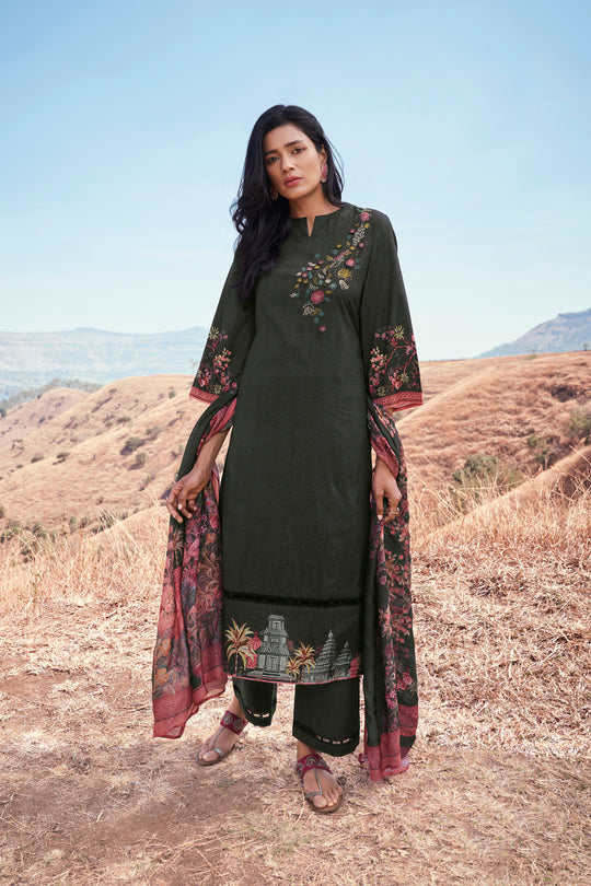 Lawn Cotton Embroidered Suit With Printed Muslin Dupatta Available in Black