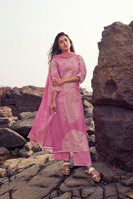 Lawn Cotton Printed Suit With Printed Bemberg Chiffon Dupatta Available in Taffy Pink