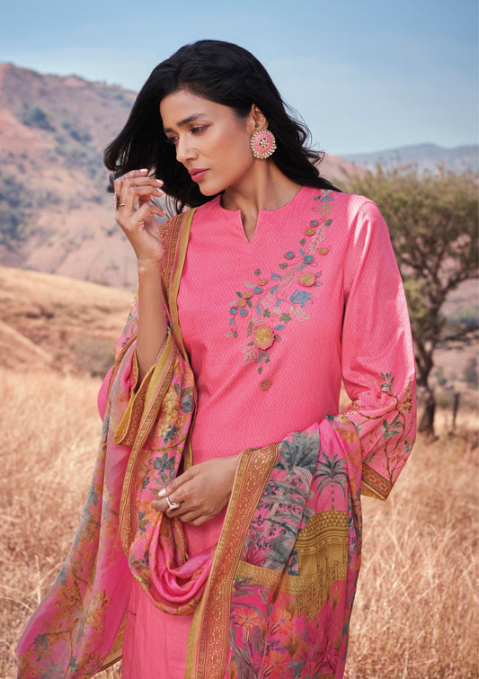 Lawn Cotton Embroidered Suit With Printed Muslin Dupatta Available in Watermelon Pink