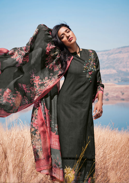 Lawn Cotton Embroidered Suit With Printed Muslin Dupatta Available in Black